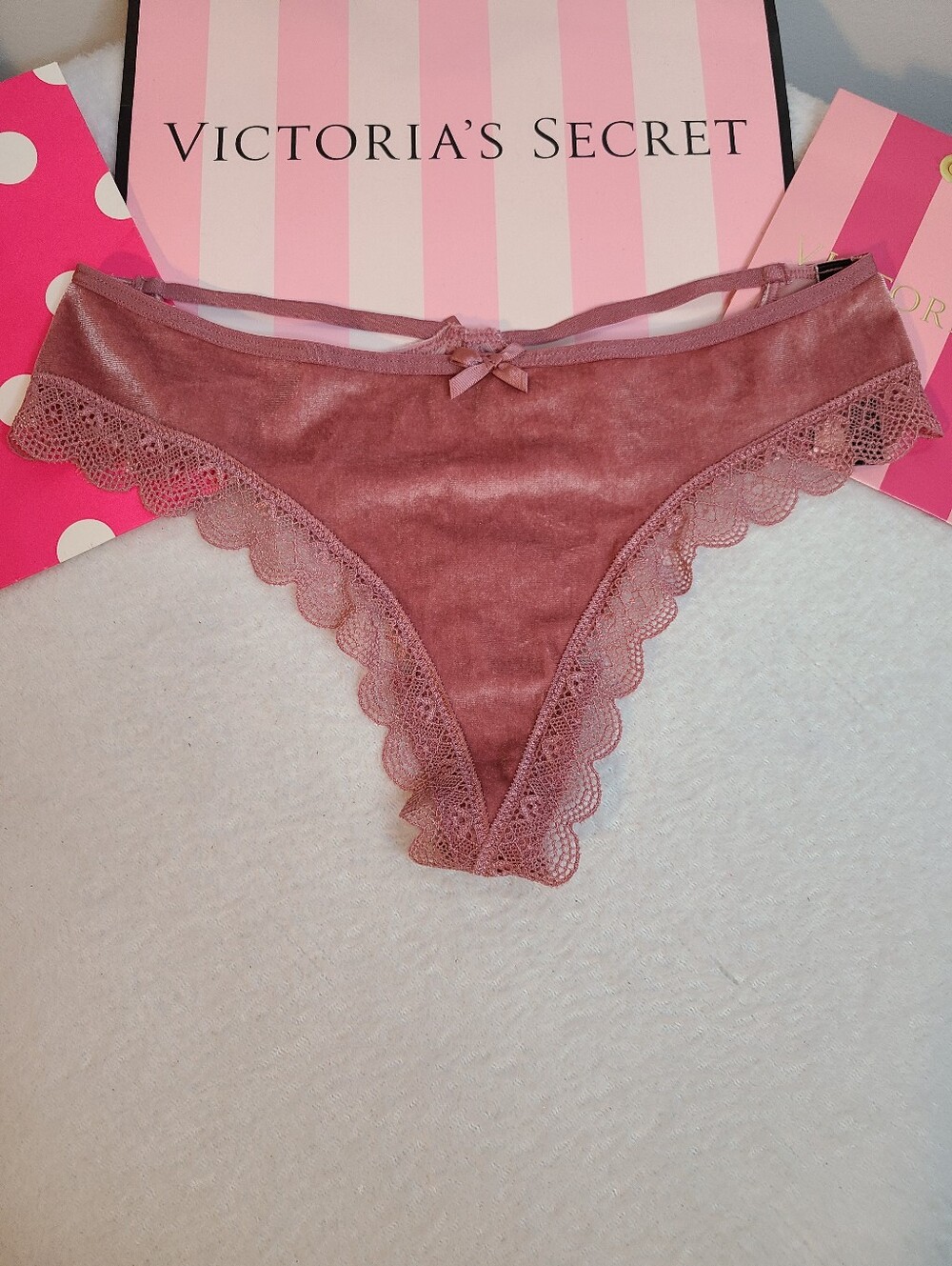 Retired VS Very Sexy Soft Velvet Lace Strappy Cut-out Thong Panty Size M